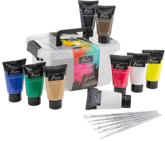 Peinture acrylique Nassau, ensemble de 9 tubes de 75 ml chacun, y compris 6 pinceaux