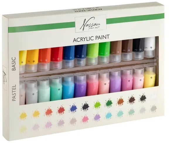 Peinture acrylique Nassau, ensemble de 24 couleurs de 22 ml.